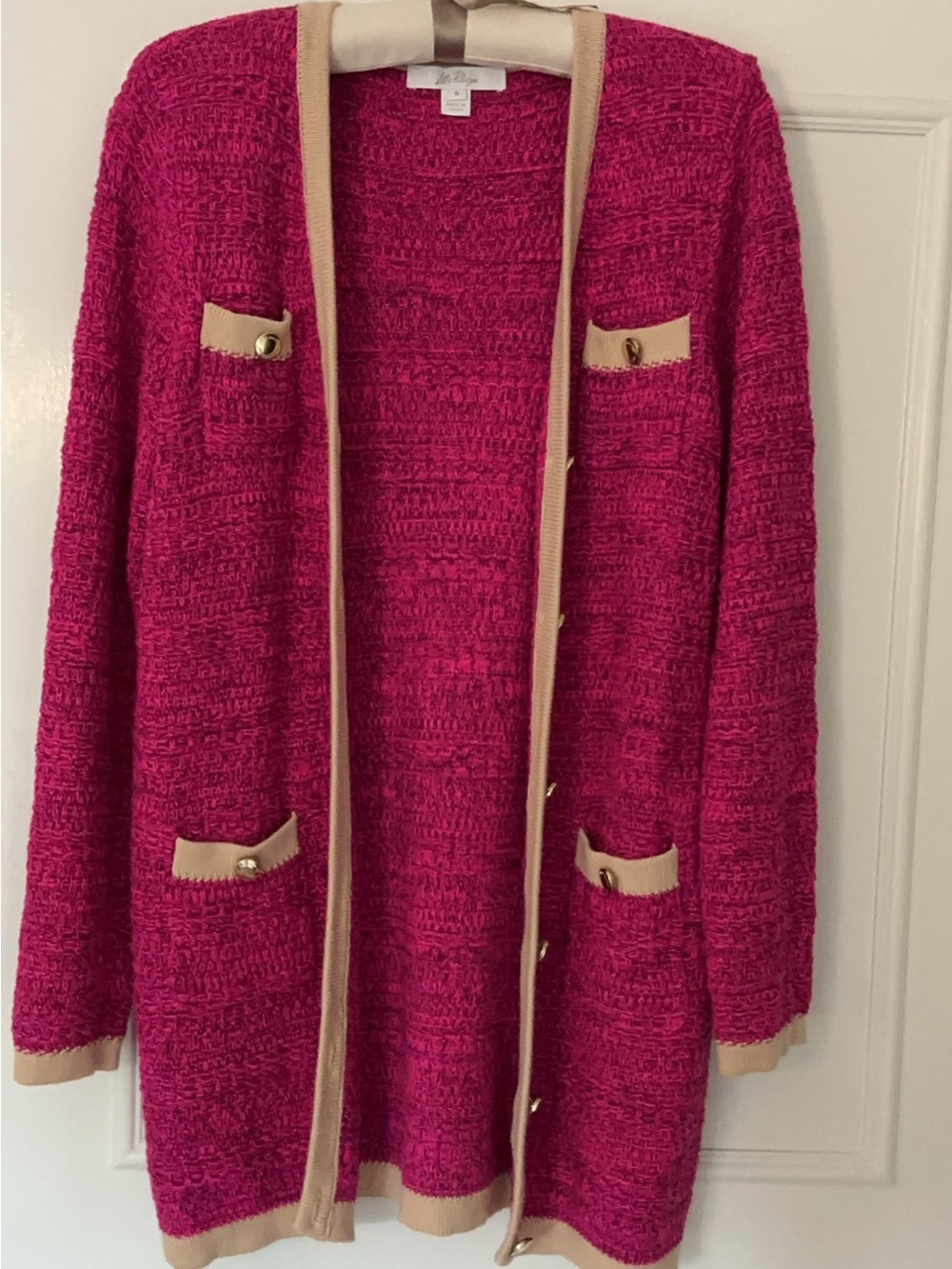 Lilly Pulitzer Fuchsia Long Cardigan with Cream Trim - size small